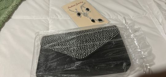 Black Rhinestone Clutch Evening Bag