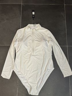 White Long-Sleeve Zip-Front Bodysuit