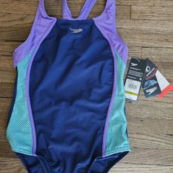 NEW WITH  TAGS  SPEEDO BLUE  HARMONY SWIMSUIT CHILD SIZE  14 