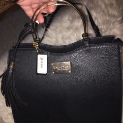 “BEBE” Black Leather Tote With Shoulder Strap Wit Tag