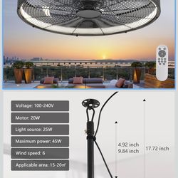 Outdoor Ceiling Fans with Lights,Hanging Hook Ceiling Fan with Remote, Plug in Ceiling Fan with 3-Color Dimming, 6-Speed for Patio,Gazebo,Garage,Pergo