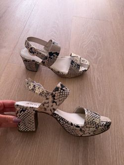 Anne Klein Snakeskin Block Heel Sandals – Brand New
