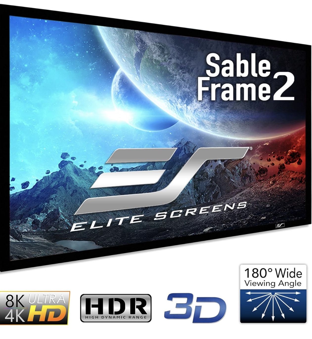 Elite Screens Sable Frame 2 Series, 165-inch Diagonal 16:9, Active 3D 4K Ultra HD Ready Fixed Frame Home Theater Movie Office Presentations Indoor Fro