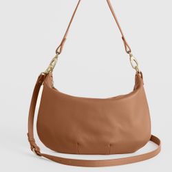 New Quince Italian Leather Convertible Crescent Shoulder Bag 11x15x1” Cognac$150