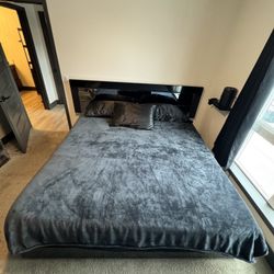 King Size Black And Glass Set With Tall, Wide, Night Stand Dresser And Vanity Mirror