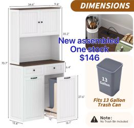 😀 13 Gallon Pull Out Trash Cabinet, 70.7" Farmhouse Pantry with Charging Station, Drawer & Anti-Tip, Freestanding for Kitchen Bathroom Laundry Room