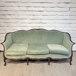 French Provincial Cabriole Mint Green Velvet Sofa