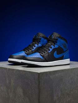 Nike Air Jordan 1 Mid GS Black Hyper Royal White Size 4.5Y With Box