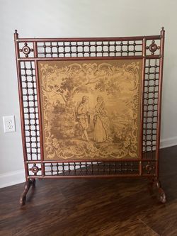 19th Century Victorian Fire Screen with Original Tapestry