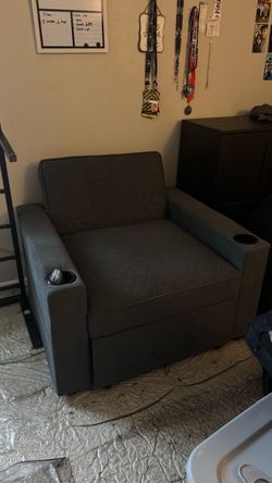 Dark Gray Oversized Accent Chair with pullout foot rest and cup holders