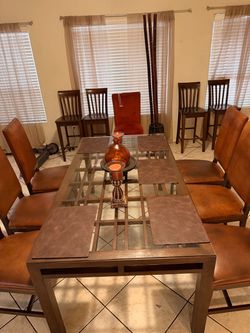 Cognac table grid-style wood and glass surface