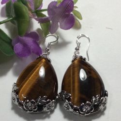 Tibets   .925 Silver Teardrop Tiger Eye Quartz Gemstone  SG-0083