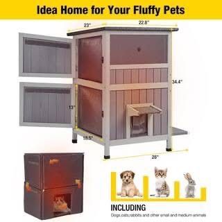 Insulated 2-Storey Cat House for Winter Warm Liner Inside
