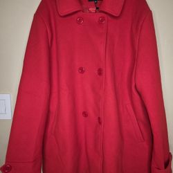OI Women's Fashionable Red Double Breasted Wool Pea Coat Size 2XL 