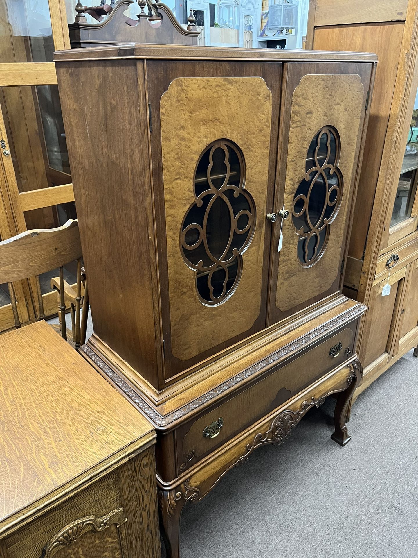 Antique European Tudor Style Curio Display Cabinet