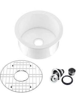New 19 Inch Fireclay Bar Sink Round Undermount Prep Sink - White Single Bowl Small Farmhouse Sink f