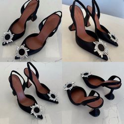 Amina Muaddi Black Rosie Sling  Heels  