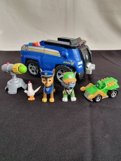 Paw Patrol Rescue Vehicle With Sounds Works Playset 6pcs Figures, Chase, Rocky, Chicken, Catapul, Car Kid Toys Lot Bundle Playset