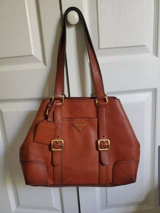 PRADA Orange Leather Hand Bag Antic Genuine
