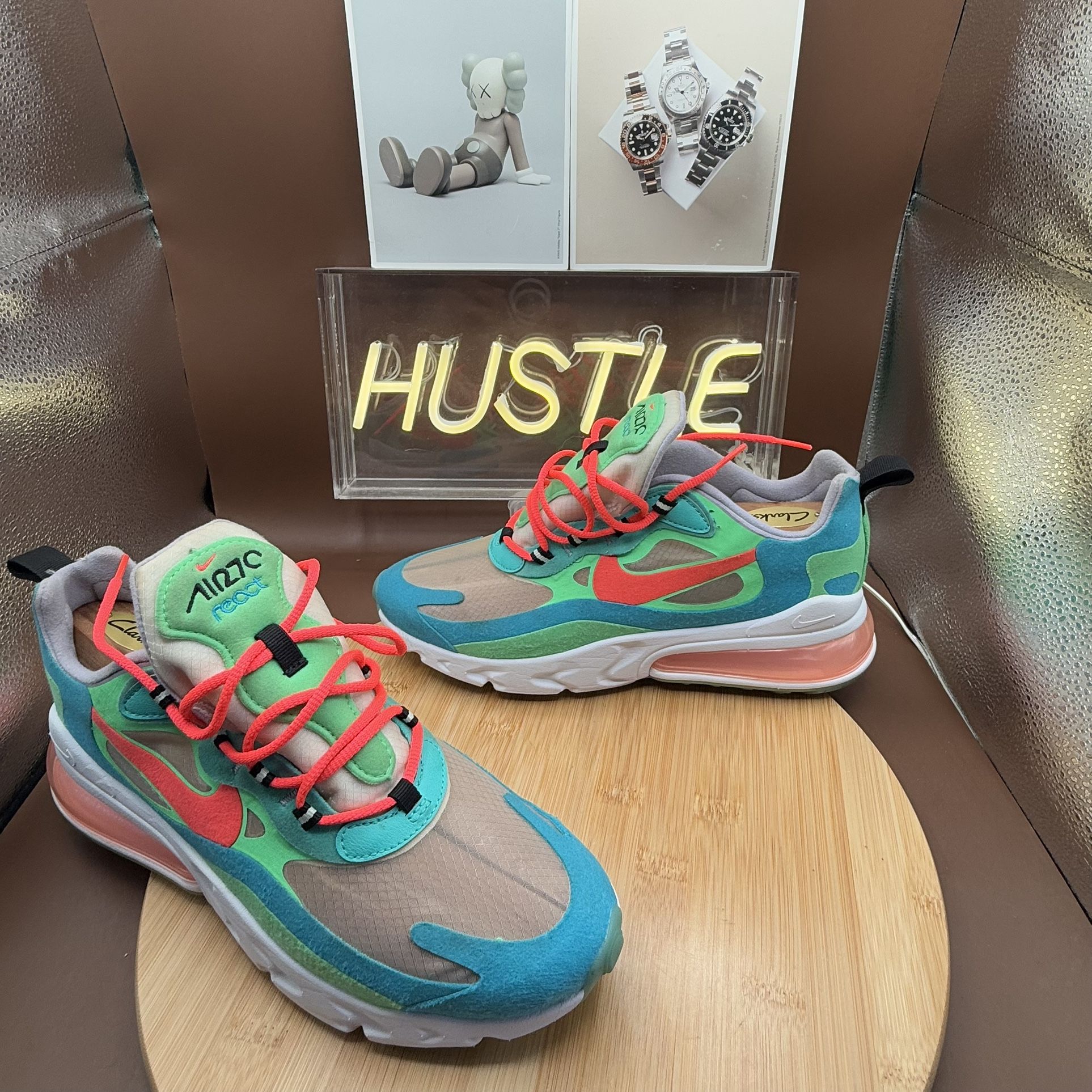 Nike Women’s Air Max 270 React Electro Green Lagoon Sneakers Sz 9