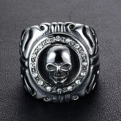 Stainless steel and CZ skull ring