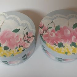 2 Handmade Wooden Silk Lined Round Boxes