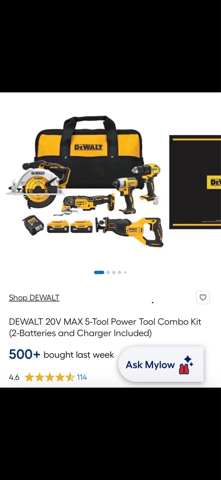 DEWALT 20V MAX 5-Tool Power Tool Combo Kit (2-Batteries and Charger Included)