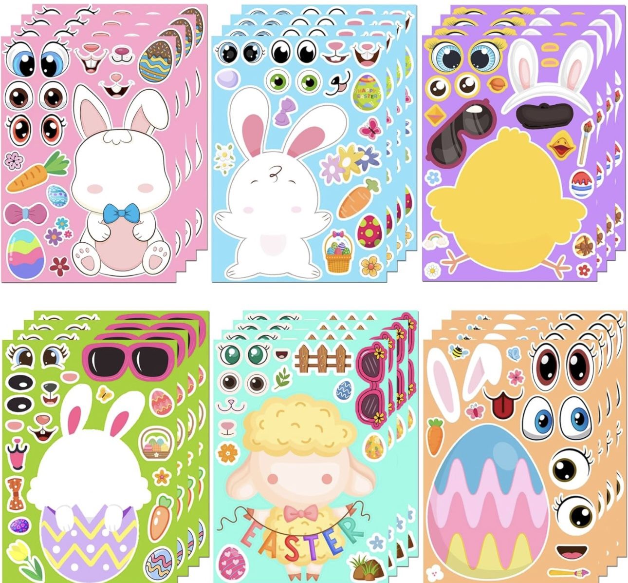 Easter Stickers - DIY Happy Easter Egg Bunny Sticker for Kids, Easter Crafts Stickers Kids Game Toys Gift Party Favor Supplies(24 Sheets)
