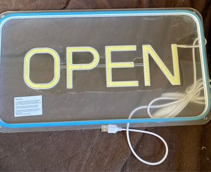 Open Signs for Business Window, 16"x 9" Neon Open Sign, Bright COB Chip LED Open Sign with ON/OFF Switch & USB Plug, Ice Blue & White Open Light Up Si