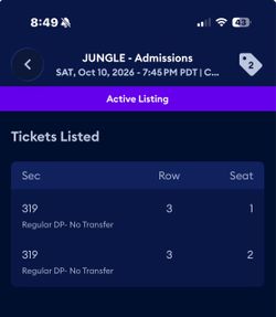 Jungle tickets Oct 10