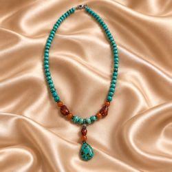Vintage Turquoise & Carnelian Beaded Pendant Necklace