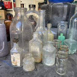 Vintage Antique Clear Glass Bottles Lot 