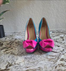Pink and blue heels