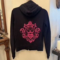 Vtg Juicy Couture Pink Velvet Graphic Y2K Black Zipped Hoodie Jacket Size Large