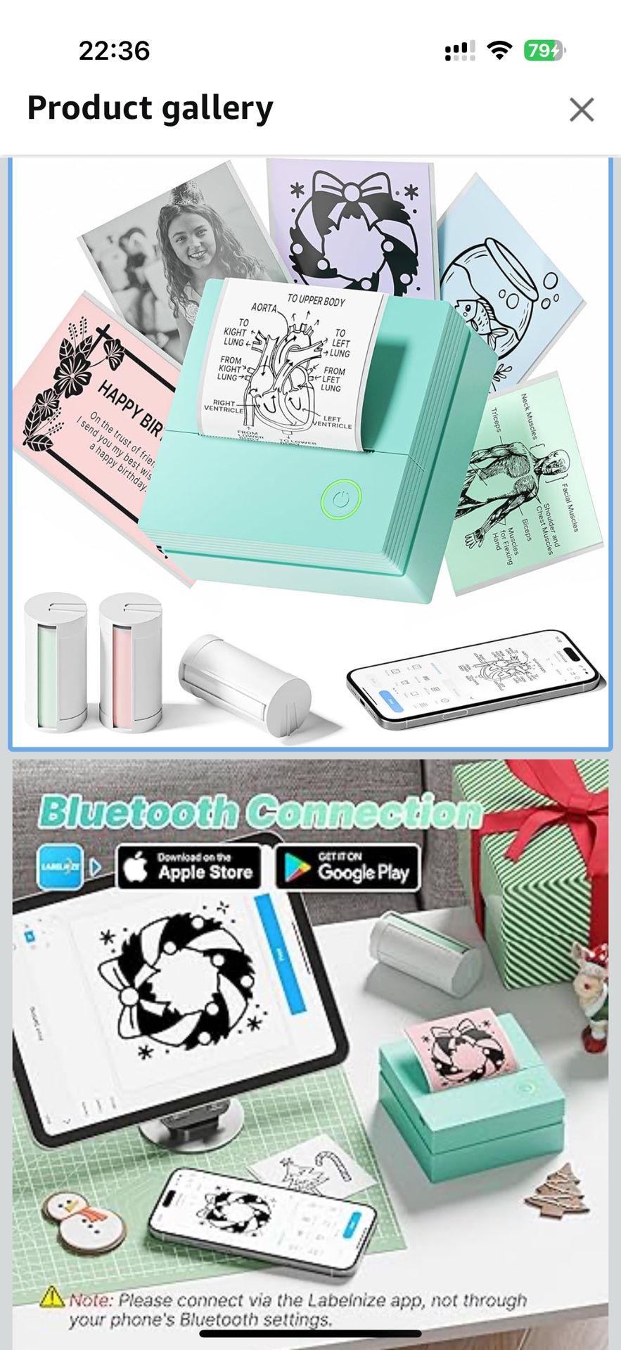 Sticker Printer, PM290 Mini Printer, Bluetooth Sticker Maker Machine with 3 Rolls Paper, Portable Print Pod for Study Notes, Journal, Lists, Pictures,