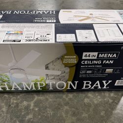 Hampton Bay Mena 44 in. LED Indoor/Outdoor Matte White Ceiling Fan with Light Kit
