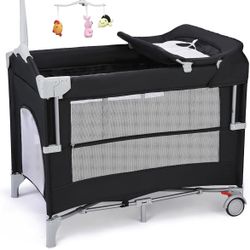 NEW - 5 in 1 Pack and Play with Bassinet, Diaper Changing Table for Newborn Infant, Portable Baby Playpen for Babies and Toddlers 