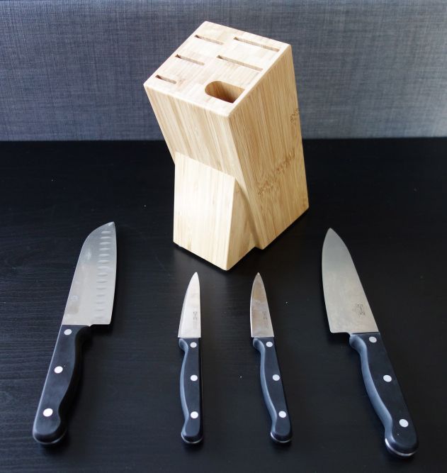 Chef knife + Vegetable Knife + 2 knifes VARDAGGEN + Knife block HYVLA