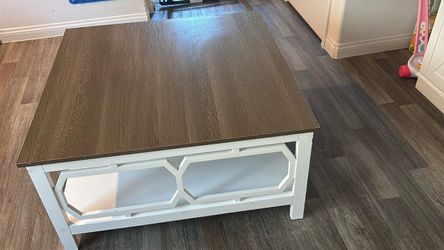 Coffee Table with Wood Top and White Base