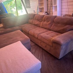 Brown L-Shaped Couch With Matching Ottoman, Clean Good Condition. We Sell All The Time.