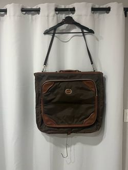 Vintage Oleg Cassini Folding Garment Bag Shoulder Strap Brown Nylon Travel Case