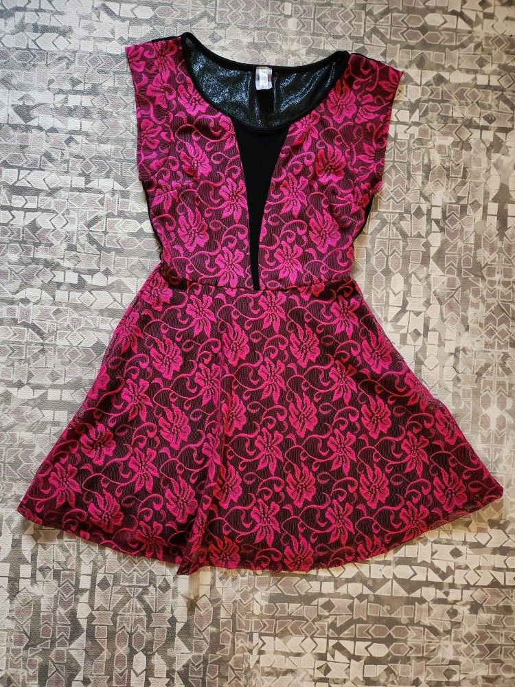 Bright Pink Lace Sheer Back A-line Women's Small Dress