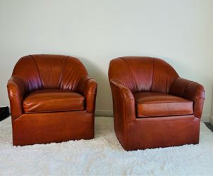 Ethan Allen Vintage Leather Swivel Club Chairs FREE DELIVERY