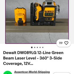 Dewalt DW089LG 12-Line Green Beam Laser Level - 360° 3-Side Coverage, 12V...