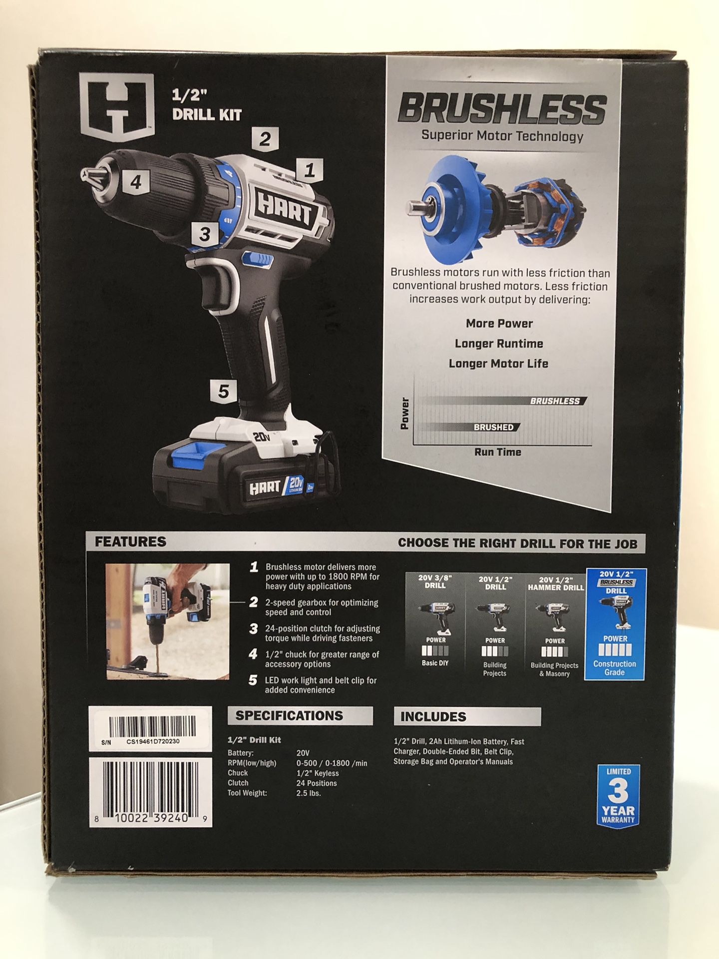 Hart 20 Volt Cordless Brushless 1/2 inch Drill/Driver Kit