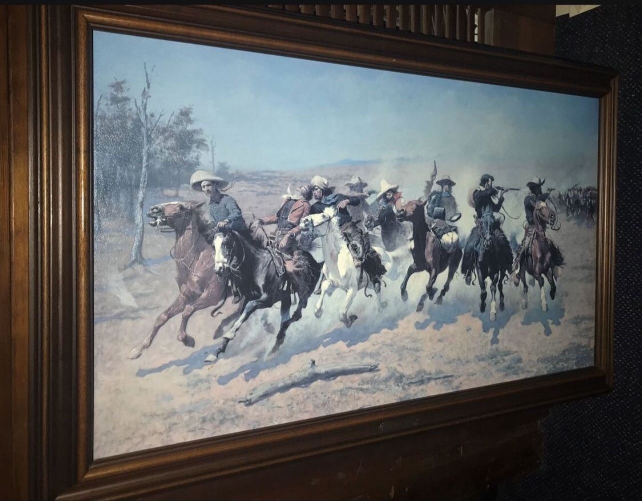 FREDERIC REMINGTON "A DASH FOR THE TIMBER" 41" X 29.6" BRASS NAMEPLATE
