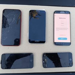 iPhone 5's- Samsung Galaxy  S7 *S5 Needs Screen Repair All Working No Locks  selling for parts PRICE FOR ALL 