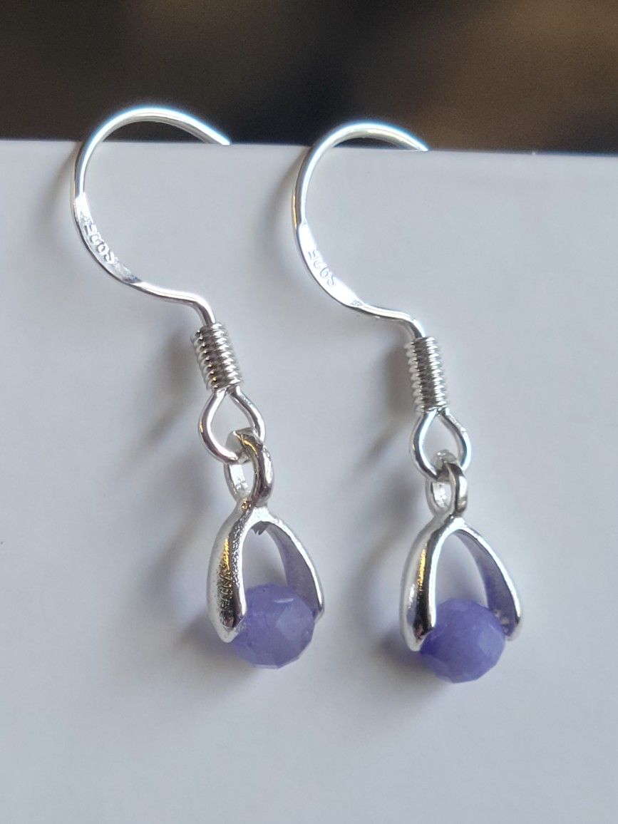Natural Tanzanite Gemstone Earrings. 925 Sterling Silver Stamped