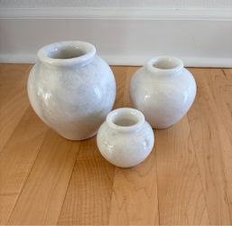 Trio of White Marble/Alabaster Vases