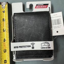 NEW Genuine Leather Slimfold Wallet W/ Chain Black just $5